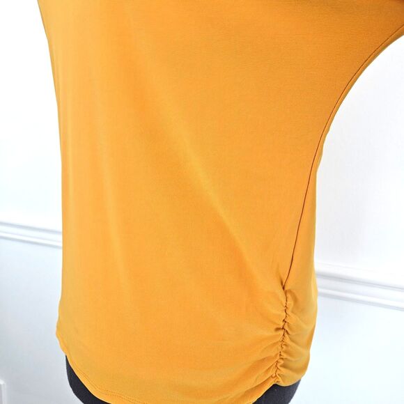 Yellow Shirt Blouse Womens LARGE 3/4 Length Lattice Sleeve - Picture 5 of 6